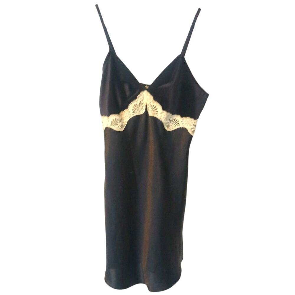 VTG Cinema Etoile Medium Babydoll Gown Black Velvet Satin & Lace